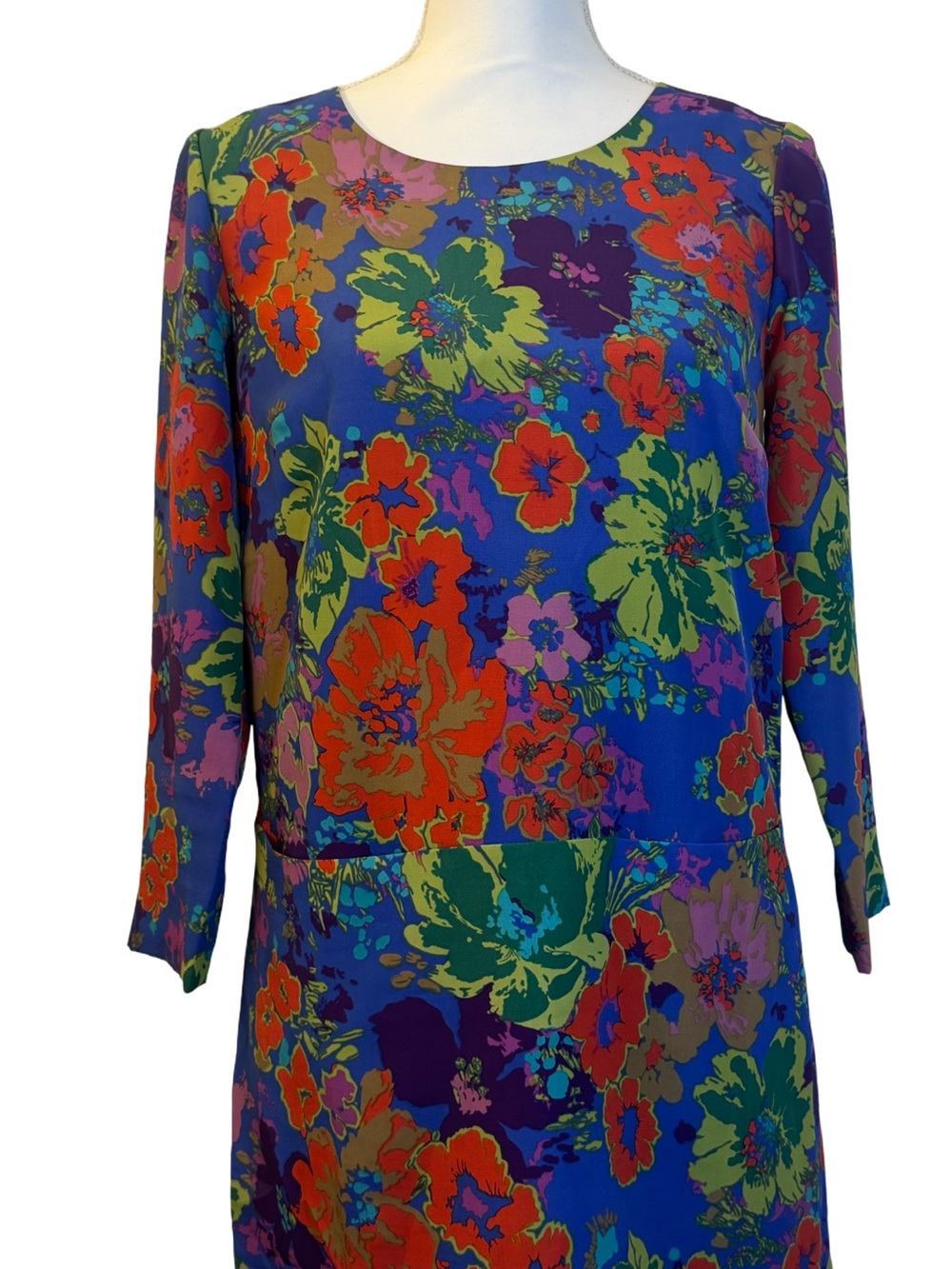 J. Crew Blue Floral Retro Style 3/4 Sleeve Shift Dress with Pockets